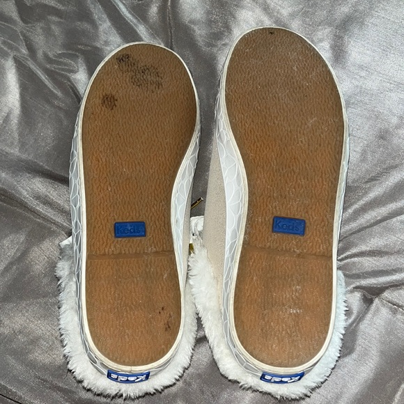 Kate Spade Keds Tan Sparkle Fur Trim Slip On Tennis Shoes size 7 - Picture 9 of 9